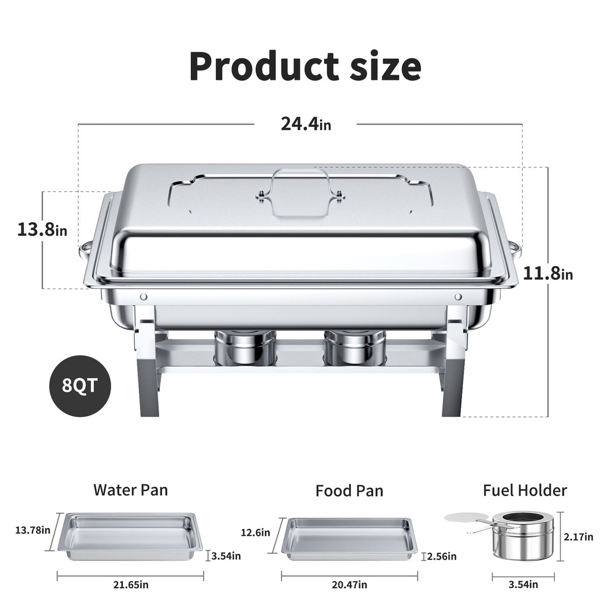 TINANA 4 Pack Chafing Dishes Buffet Set, Full-Size Buffet Servers with Lids, Stainless Steel Food Warmers with 4 Fuel Holders, Silver