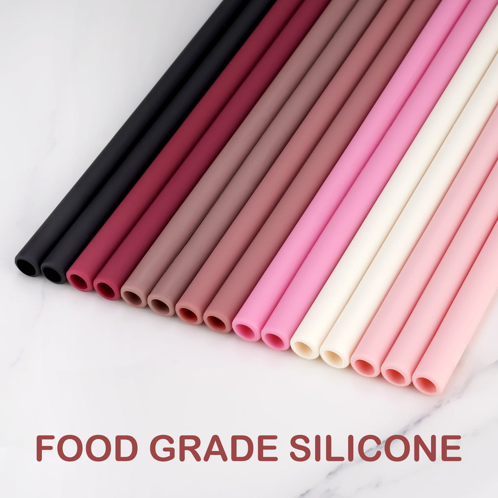 Tomorotec 12" Reusable Silicone Drinking Straws 15PCS with 2 Brushes, Compatible with Stanley Tumblers 40oz 30oz 20oz, Customizable for Various Drinkware, BPA-Free & Safe for Teeth (Morandi Colors)