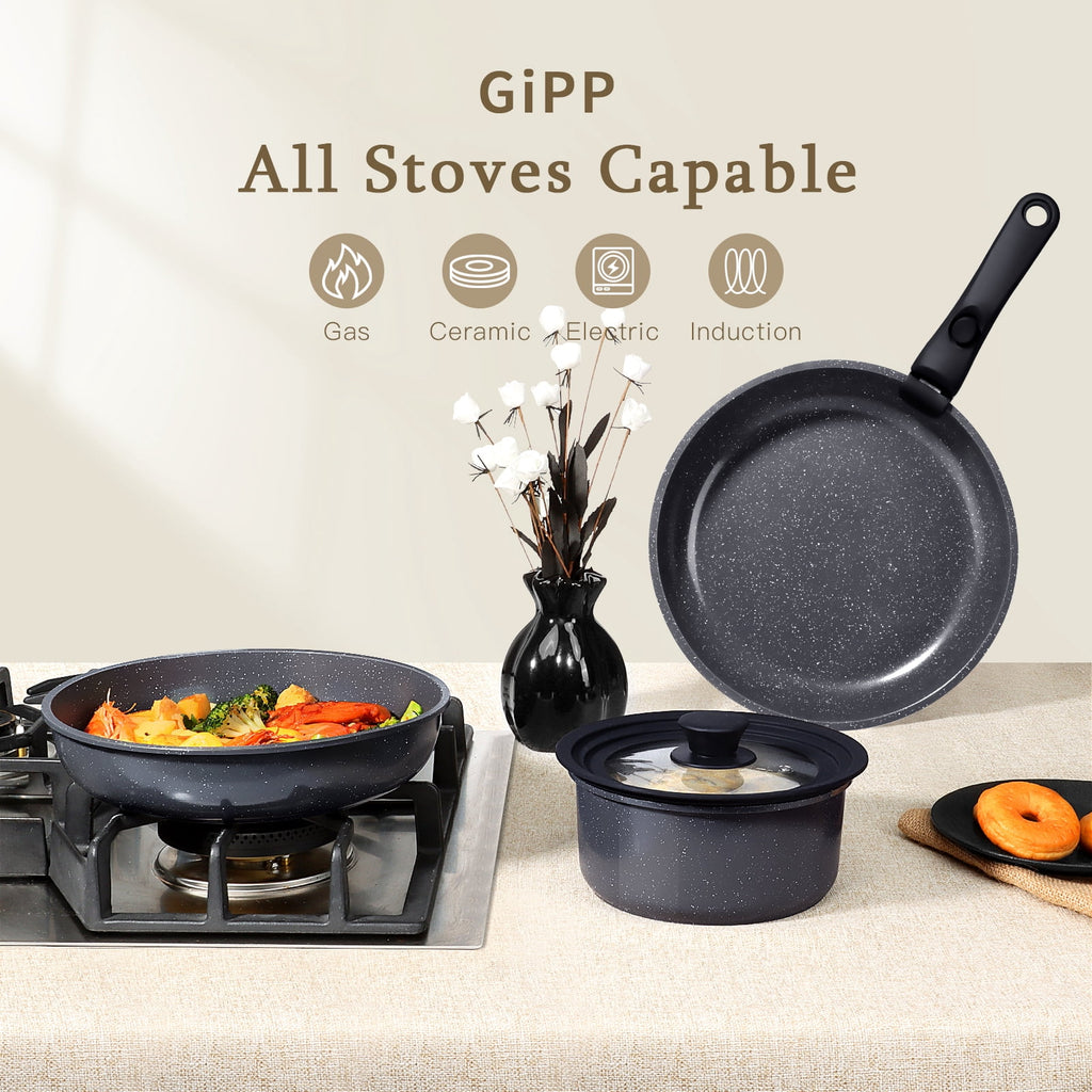 Gipp 11pcs Ceramic Cookware Sets, Pots and Pans Set Non Stick with Removable Handle, Oven & Dishwasher Safe,Induction Cookware