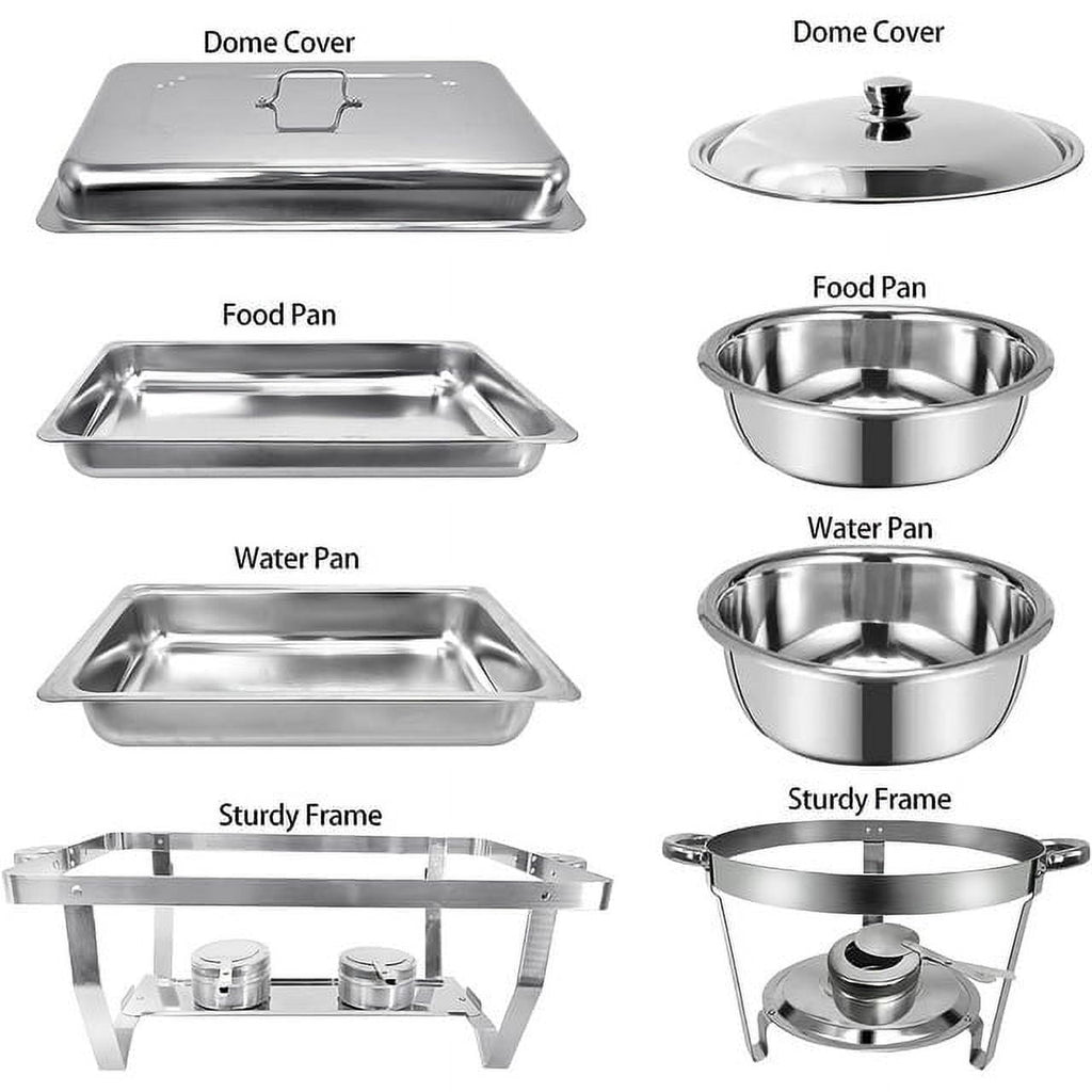 Jacgood Chafing Dish Buffet Set 4 Pack 8QT Full Pan Stainless Steel Food Warmer Chafer Complete Set with Water Pan, Chafing Fuel Holder for Home Party, Buffets, Wedding, Banquet, Catering Events