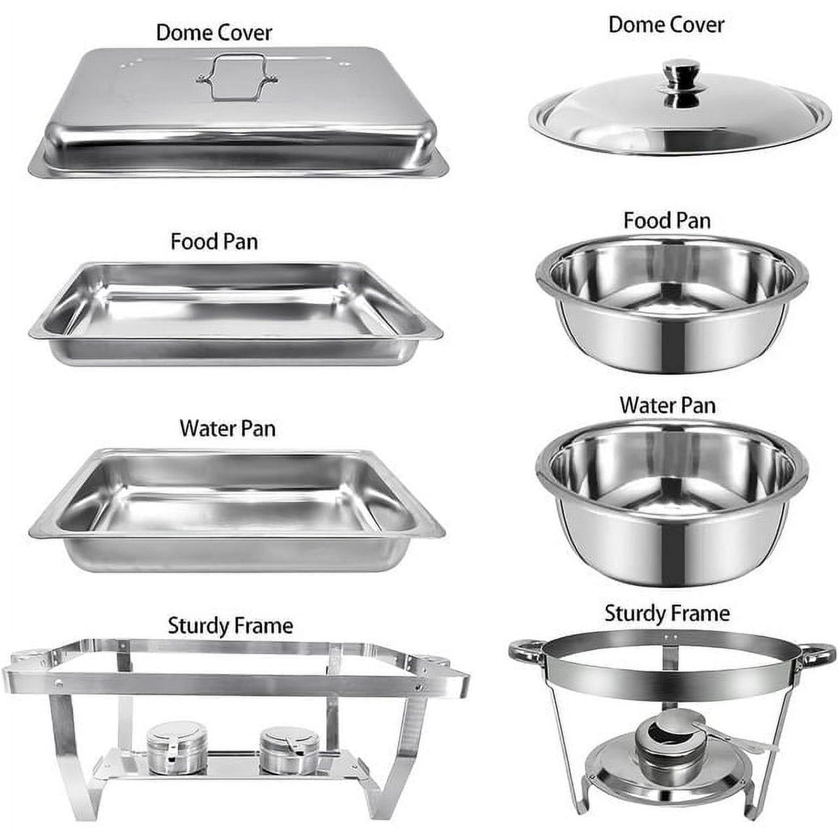Jacgood Chafing Dish Buffet Set 4 Pack 8QT Full Pan Stainless Steel Food Warmer Chafer Complete Set with Water Pan, Chafing Fuel Holder for Home Party, Buffets, Wedding, Banquet, Catering Events