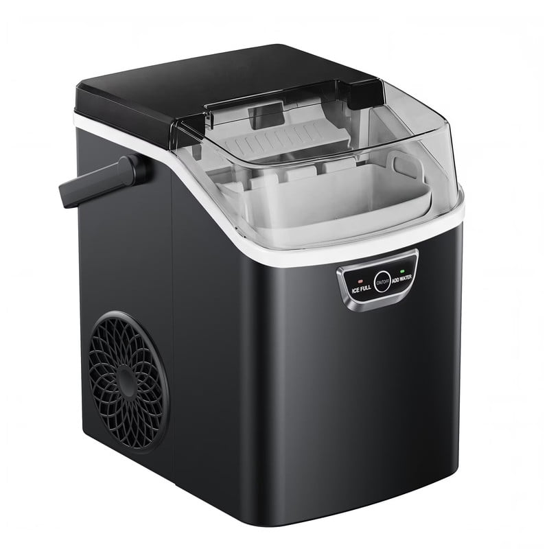 SIMZLIFE Countertop Nugget Ice Maker 33Lbs/24H, 5-Min Ice Cycle, Self-Cleaning, Portable Ice Machine with Basket & Scoop, Black