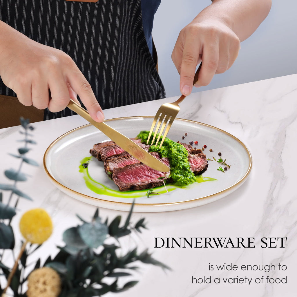 Vesteel Dinnerware Sets for 4, 12-Piece Stoneware Dish and Bowls Set, Handmade Reactive Glaze Coupe Plates Set for Family, Chip & Scratch Resistant - Matte Black
