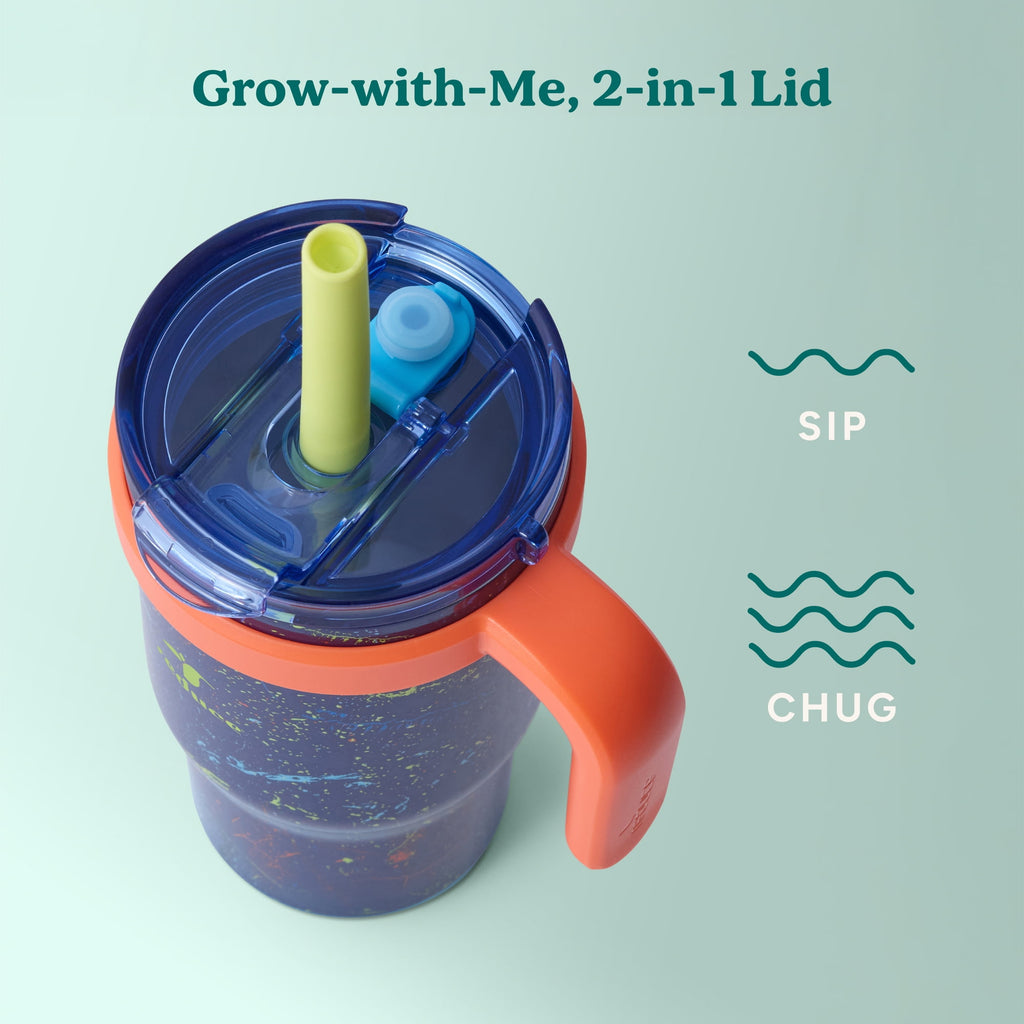 Reduce Coldee Kids Insulated Tumbler with Straw, 18oz Stainless Steel Spill-Proof Cup with Handle, Smiles