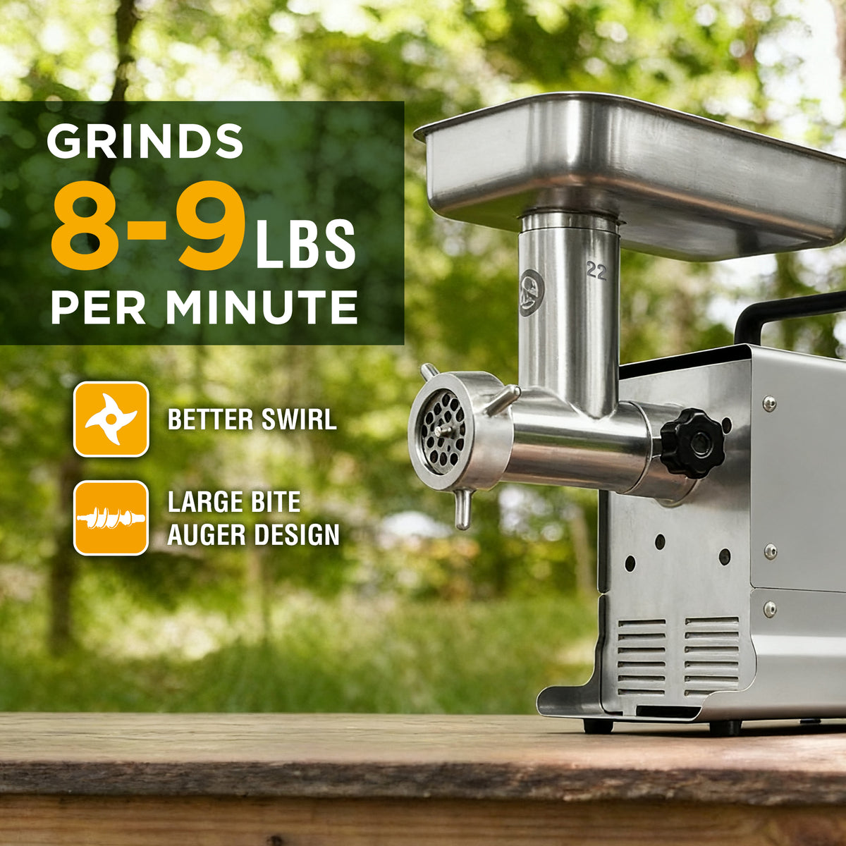 Valley Sportsman #8 Stainless Steel Meat Grinder, Powerful 575-Watt Motor Sausage Meat Grinder with Grinder Knife, Ideal for Regular Use, Sausage Making, Silver