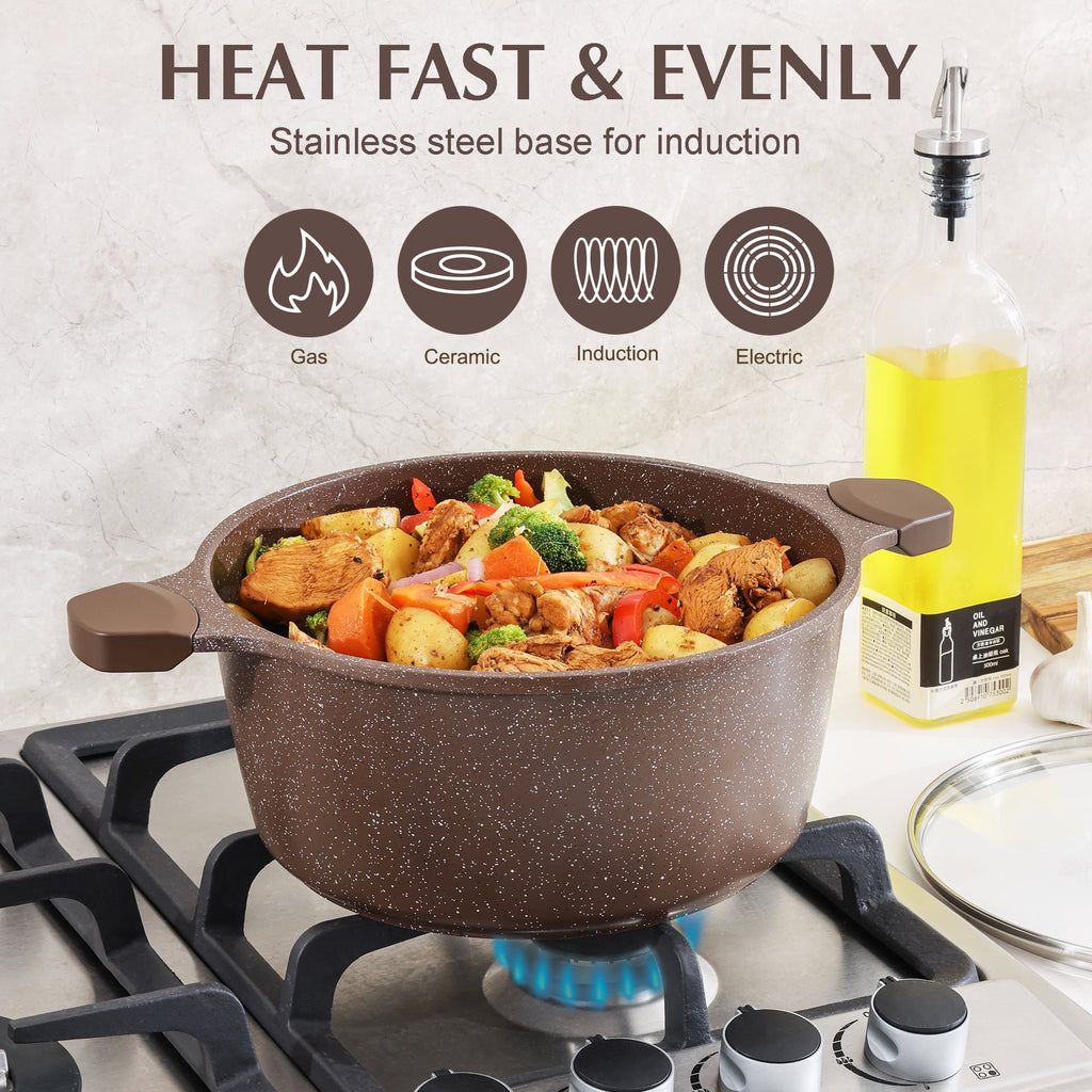 SENSARTE Ceramic Nonstick Pots and Pans Set, 10Pcs Healthy Non Stick Cookware Set with Pots Protectors, Induction Kitchen Cookware Sets, Dishwasher Safe White