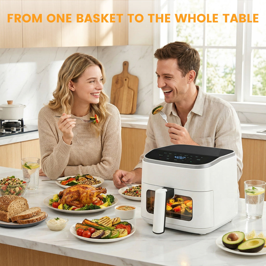 EDX 4QT Air Fryer, 1500W Digital Touchscreen with 8 Presets, Visible Window, Flip Reminder, Nonstick Dishwasher-Safe Basket, Black