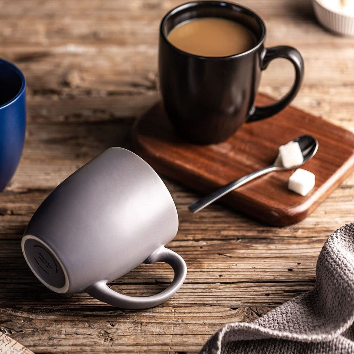AmorArc 16oz Coffee Mugs Set of 6, Large Ceramic Coffee Cups for Men, Women, Dad, Mom, Modern Coffee Mugs with Handle for Tea,Latte,Cappuccino,Cocoa. Dishwasher&Microwave Safe, Matte Blue