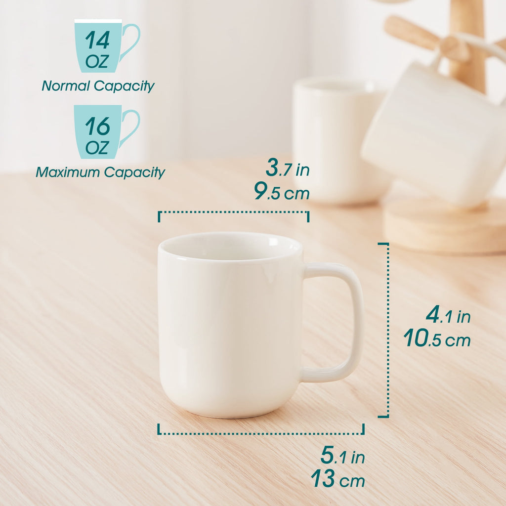 Malacasa Porcelain Coffee Mugs Set, 12 oz Coffee Cups Set of 4, Dishwasher & Microwave Safe, White