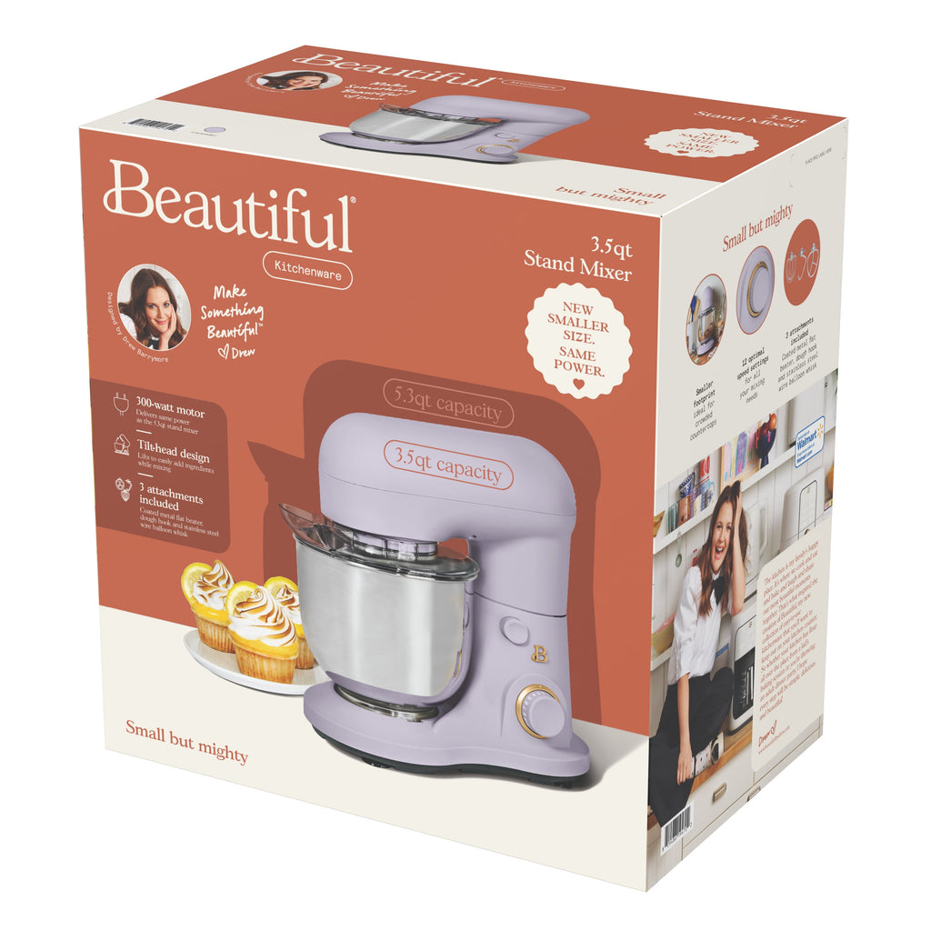 Beautiful 3.5 Qt Stand Mixer with Flat Beater, Dough Hook, Balloon Whisk, Chocolate by Drew Barrymore