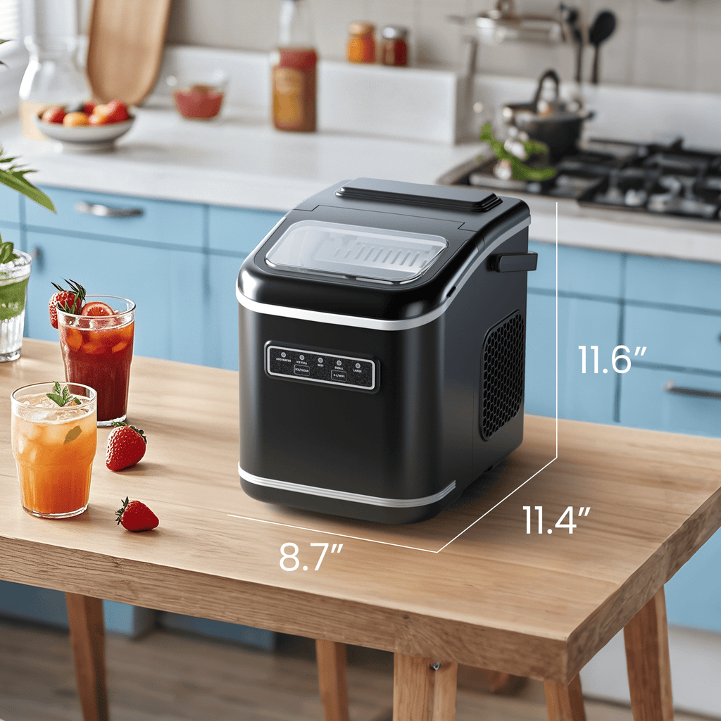 Ecozy Chillio Countertop Ice Maker, Smart Ice Machine with Full-Color Display Panel and Built-in Lighting, Produces 26lbs/24H, Dual-Layer Insulation