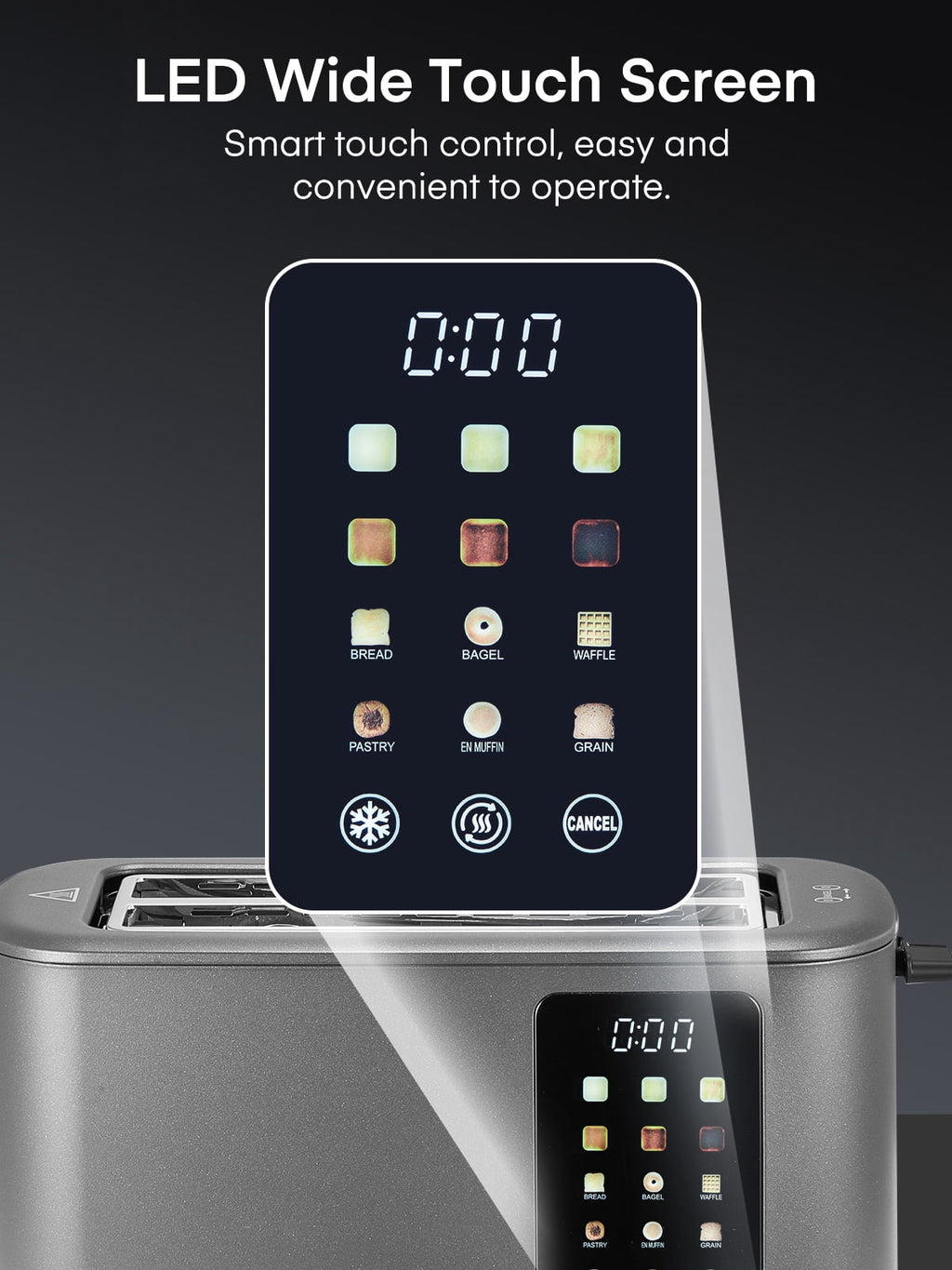 4 Slice Toaster Touch Screen Control, FOHERE Long Extra Wide Slots, 6 Bread Types & Shade Settings