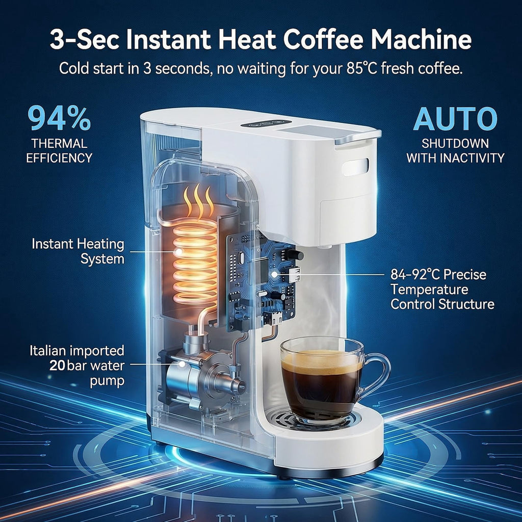GVODE 4-in-1 Single Serve Coffee Maker, 3-Second Heat-Up, 20 Bar Hot and Iced Espresso Machine, Black