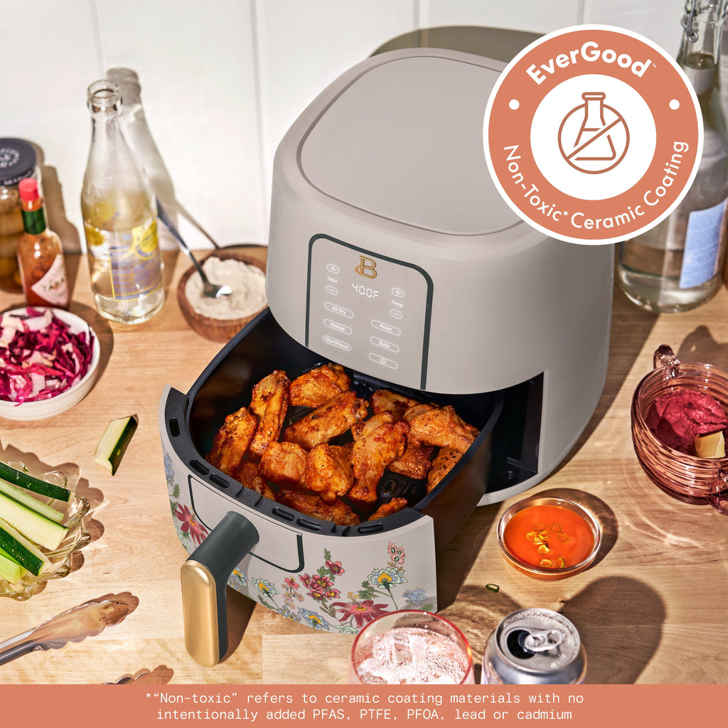 Beautiful 3 Qt Air Fryer with TurboCrisp Technology, EverGood Non-Toxic Ceramic Nonstick Coating, Chocolate by Drew Barrymore