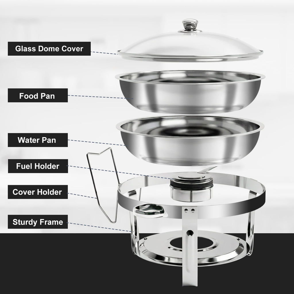 Bluebow 4 pack Chafing Dish Buffet Set, 5QT Stainless Steel Food Warmer, Chafing Dish for Buffet with Glass Lid & Holder for Party, Wedding, Catering