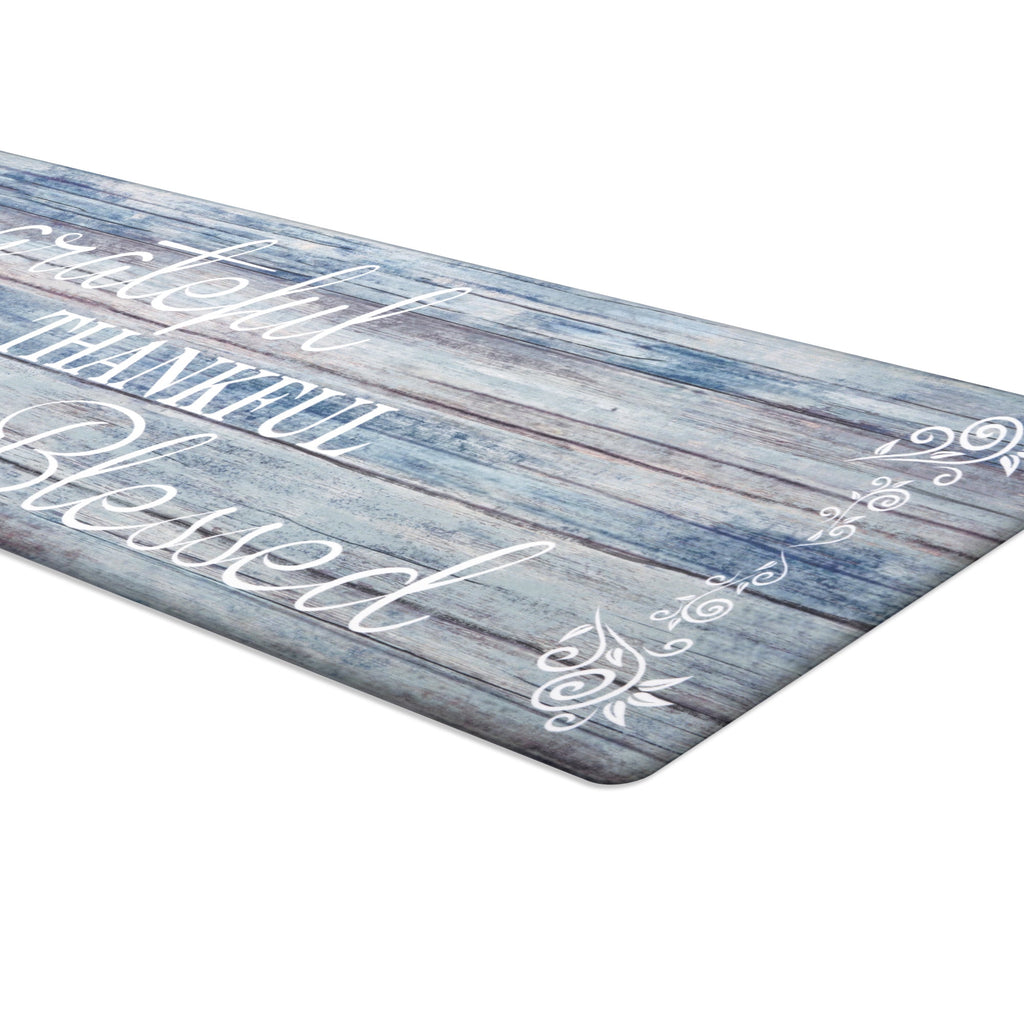MeyJey Farmhouse Kitchen Rug Set of 2, Non-Slip Anti-Fatigue Waterproof Cushioned Mat for Kitchen, Dining & Laundry Room, 18"x30"+18"x48" Teal/Brown