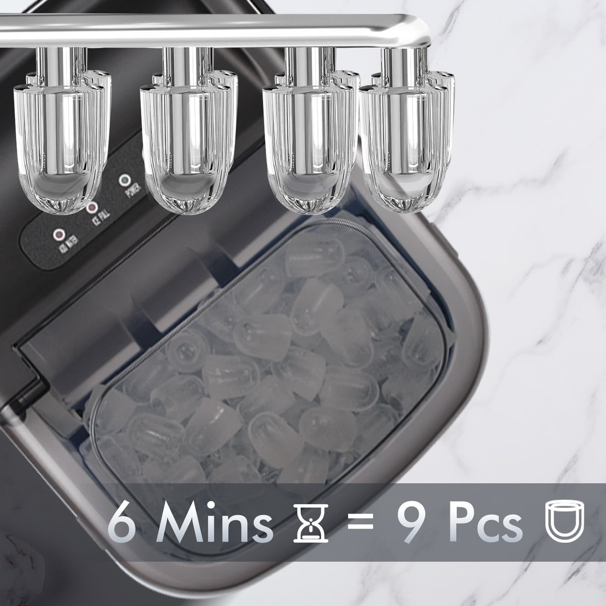 Havato Countertop Ice Maker, 8 Bullet Ice Cubes in 6 Mins, 26lbs/24H, w/ Scoop & Basket, White