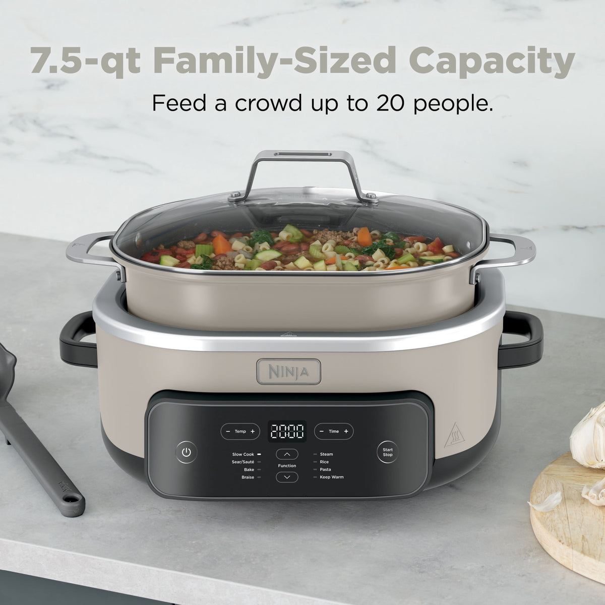 Ninja 8-in-1 PossibleCooker Plus 7.5 Qt Multi-Cooker, Slow Cooker, Steamer, Dutch Oven, MC2000 Sage Green