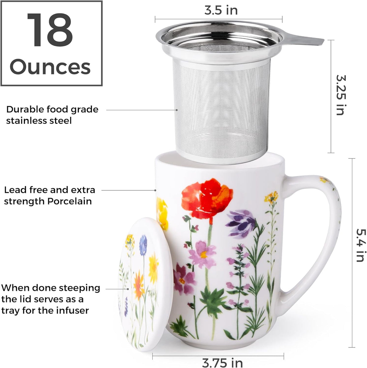 AmorArc Porcelain Tea Mug with Infuser and Lids, 18 Oz Cup Strainer Bag Holder for Loose Leaf Tea, Steeping Coffee Well-wrapped Box House-warming Wedding Birthday Gift, YelloRed