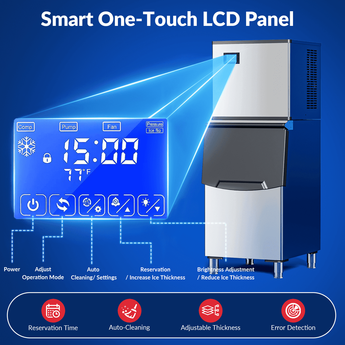 RIOXC Commercial Ice Maker Machine 650LBS/24H with 350LBS Bin, Split Clear Nugget Ice Makers, Fast Ice Maker Ice-Ready in 8-15mins for Restaurant Bar Hotel