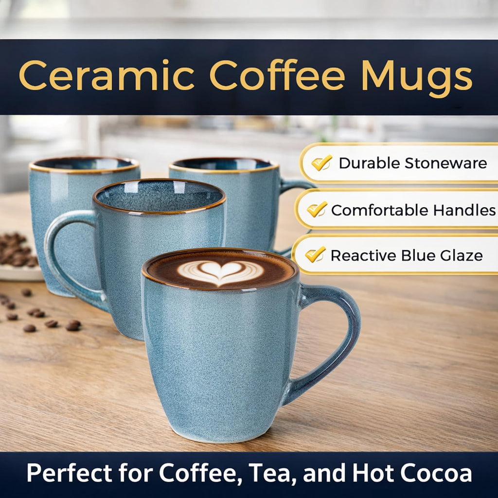 AmorArc Ceramic Coffee Mugs Set of 4, 12oz Stoneware Coffee Mugs Set For Dad Mom Women MEN, Light Weight Coffee Cups for Latte/Tea/Beer/Hot Cocoa, Dishwasher & Microwave Safe,Green Wheat