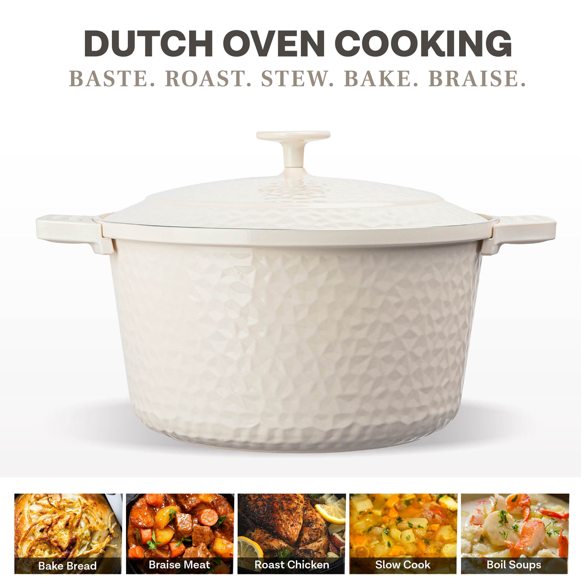 Gotham Steel Ceramic Hammered 5 Qt Lightweight Dutch Oven Pot with Lid & Holders, Oven Safe & Even Heat Retaining Dutch Oven for Bread Baking Sourdough, Soup, 70% Lighter than Cast Iron, Navy