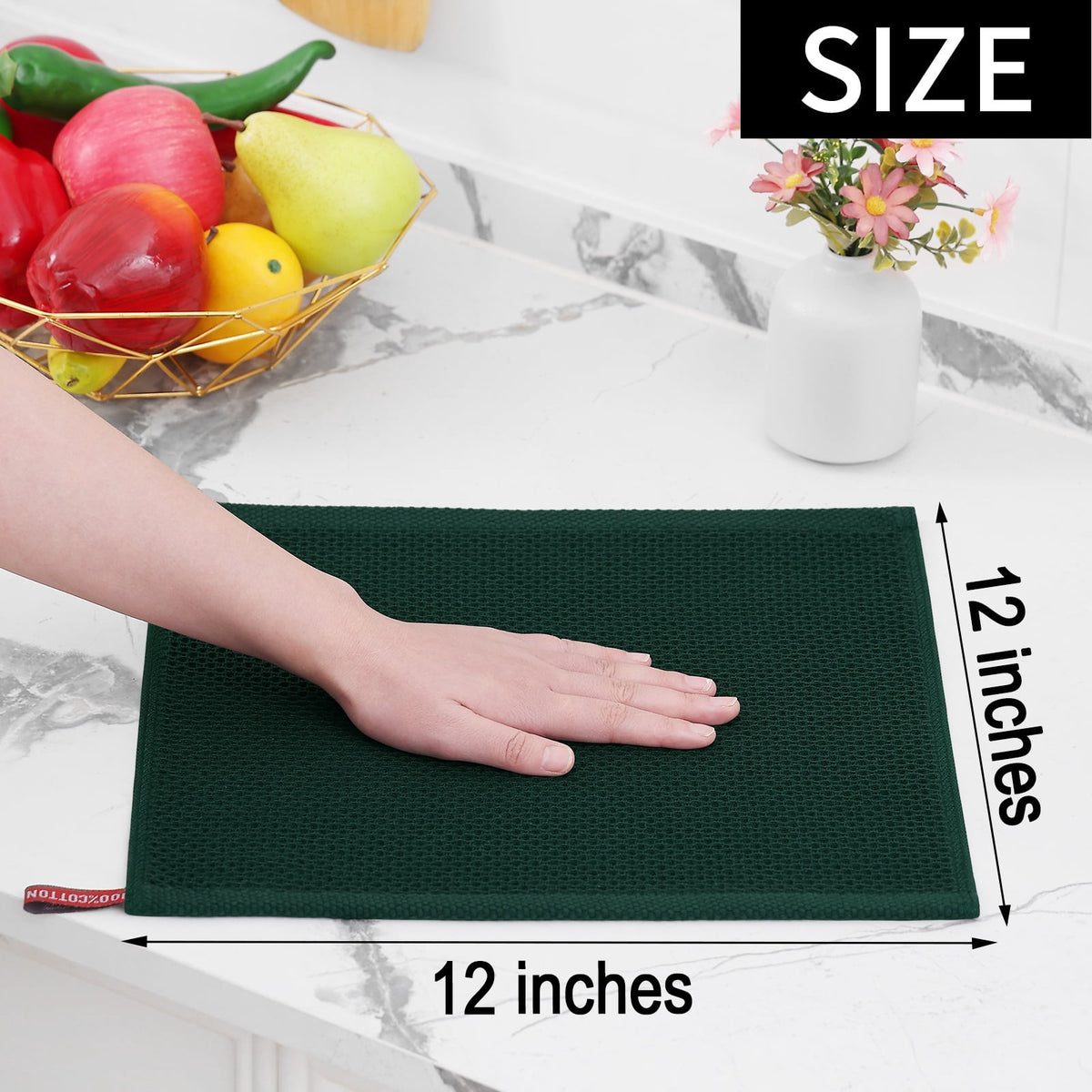 Smiry 100% Cotton Waffle Weave Kitchen Dish Towels, Ultra Soft Absorbent Quick Drying Cleaning Towel, 13x28 Inches, 4-Pack, Dark Grey