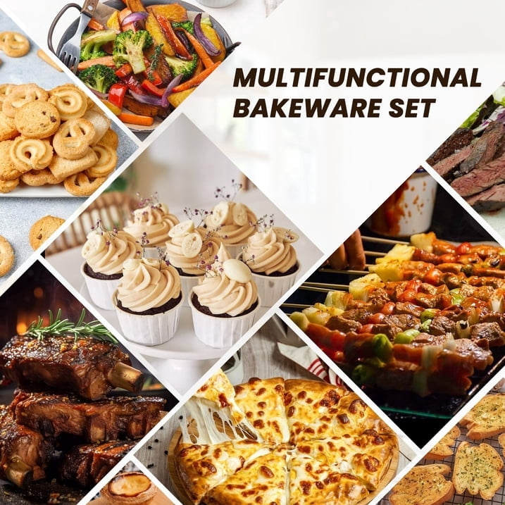 Kikcoin Bakeware Set, 22 Pcs Carbon Steel Non-Stick Baking Pan Set, Baking Sheet for Kitchen, Muffin Pan & Cookie Sheet & Cake Pan, Oven Safe up to 446℉
