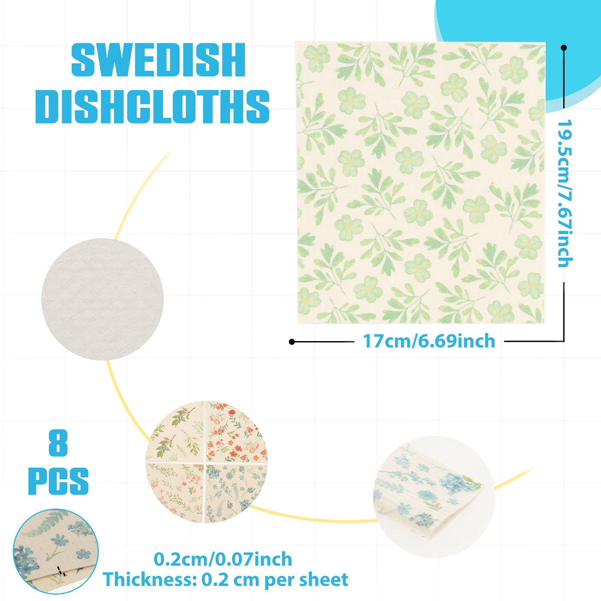 10 Pcs Swedish Dishcloths Reusable Kitchen Dish Towels Absorbent Dishcloths Washable Cellulose Sponge Cloths Quick Drying Cleaning Cloths Soft Kitchen Dish Cloth, 7.7 x 6.7in