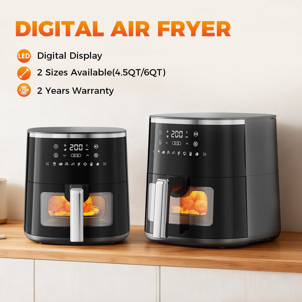 4QT Air Fryer with 8 Cooking Presets, Air Fry, Roast, Bake, Reheat, Dehydrate, Flip Reminder, 1200W, 140-400°F, Compact Design