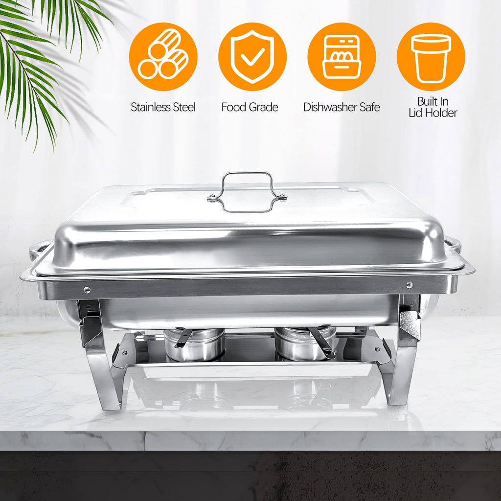 Jacgood Chafing Dish Buffet Set 4 Pack 8QT Full Pan Stainless Steel Food Warmer Chafer Complete Set with Water Pan, Chafing Fuel Holder for Home Party, Buffets, Wedding, Banquet, Catering Events