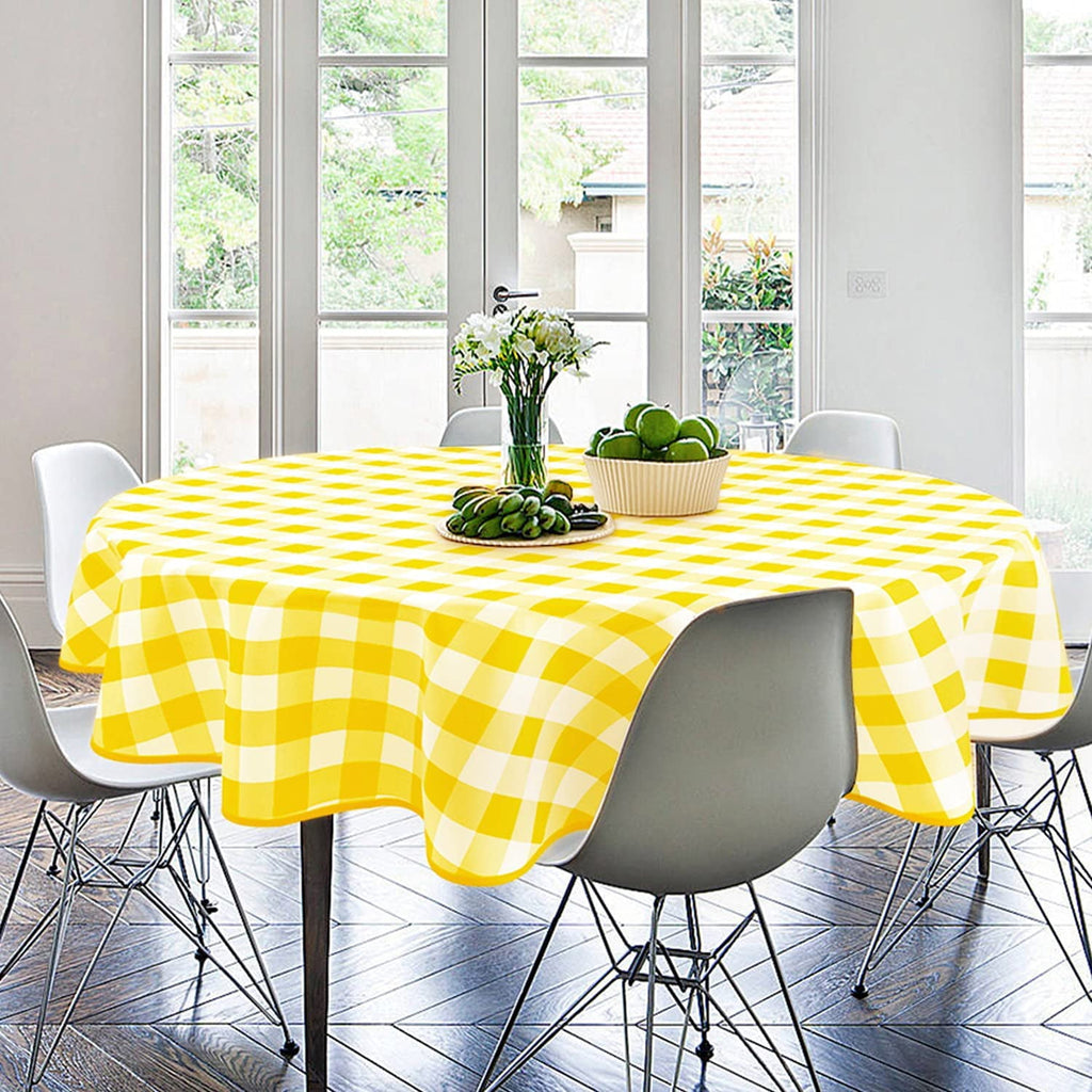 Hiasan Checkered Round Tablecloth 60 Inch - Waterproof Stain and Wrinkle Resistant Washable Fabric Table Cloth for Dining Room Party Outdoor Picnic, Black and White