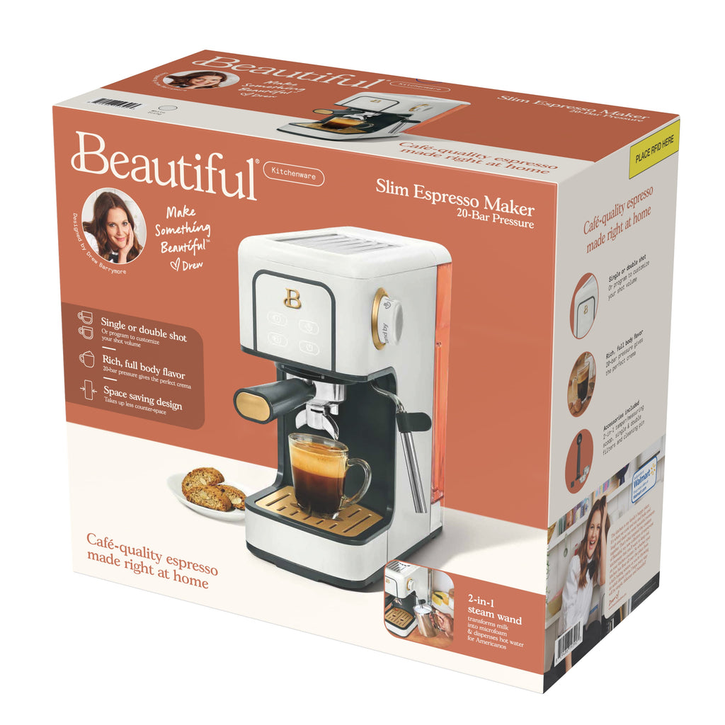Beautiful by Drew Barrymore Slim Espresso Machine, 20-Bar Pressure, Black Sesame