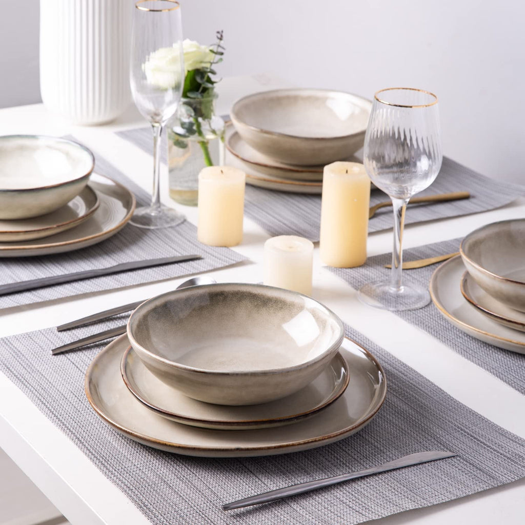 AmorArc Ceramic Plates Set of 6, 8.5 Inch Handmade Reactive Glaze Stoneware Plates set for Dessert, Salad, Appetizer, Dinner, Microwave & Dishwasher Safe, Scratch Resistant-Gade Green