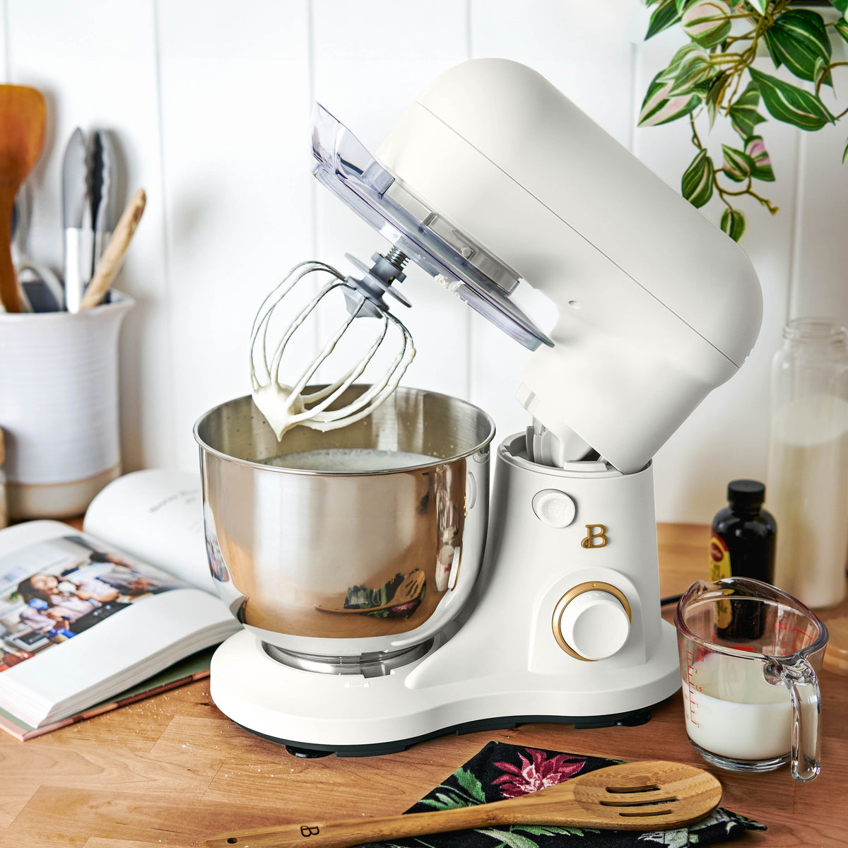 Beautiful 3.5 Qt Stand Mixer with Flat Beater, Dough Hook, Balloon Whisk, Chocolate by Drew Barrymore
