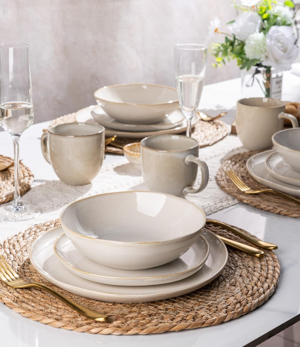 AmorArc Ceramic Dinnerware Sets,Handmade Reactive Glaze Stoneware Plates and Bowls Sets,Highly Chip and Crack Resistant | Dishwasher & Microwave Safe Dishes Set,Service for 4 Set(12pc),Reactive Glaze