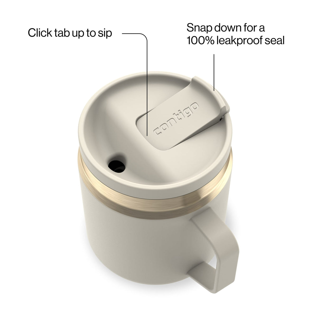 Contigo 14oz SnapSeal Insulated Stainless Steel Coffee Tumbler, Oatmilk Cream/Champagne