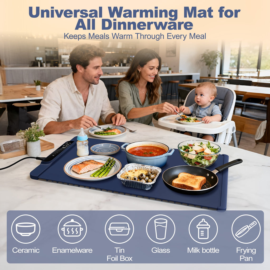 Electric Warming Tray, Warming Mat for Food , Portable Large Food Warmers Mat for Buffets Parties,Full Surface Fast Heating,6 Temperature Setting,Auto Shut-Off