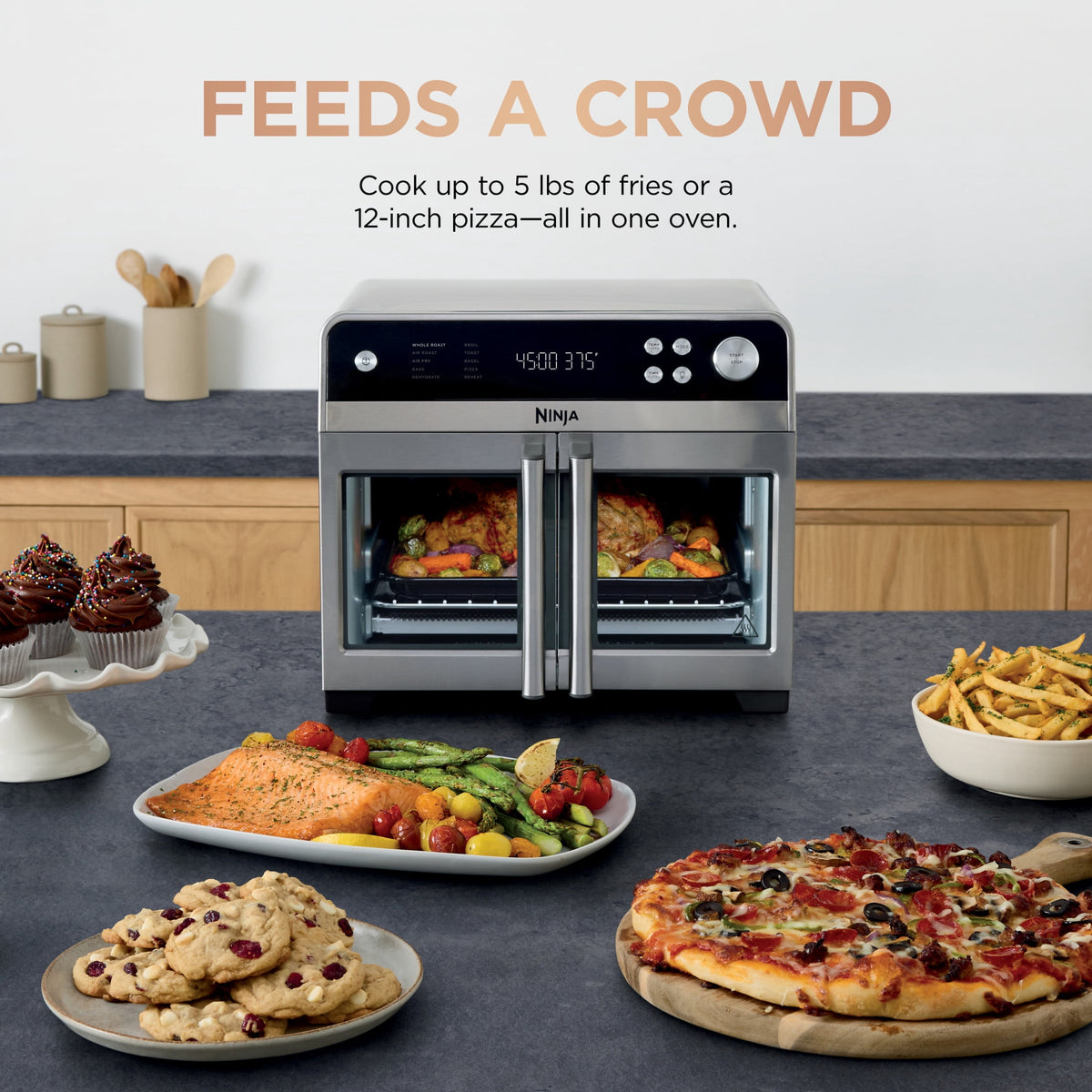 Ninja French Door 8-in-1 Countertop Oven, with Smart Surroundair Technology and Air Fry Function, Dishwasher Safe, 6 Pieces, FO100 Silver