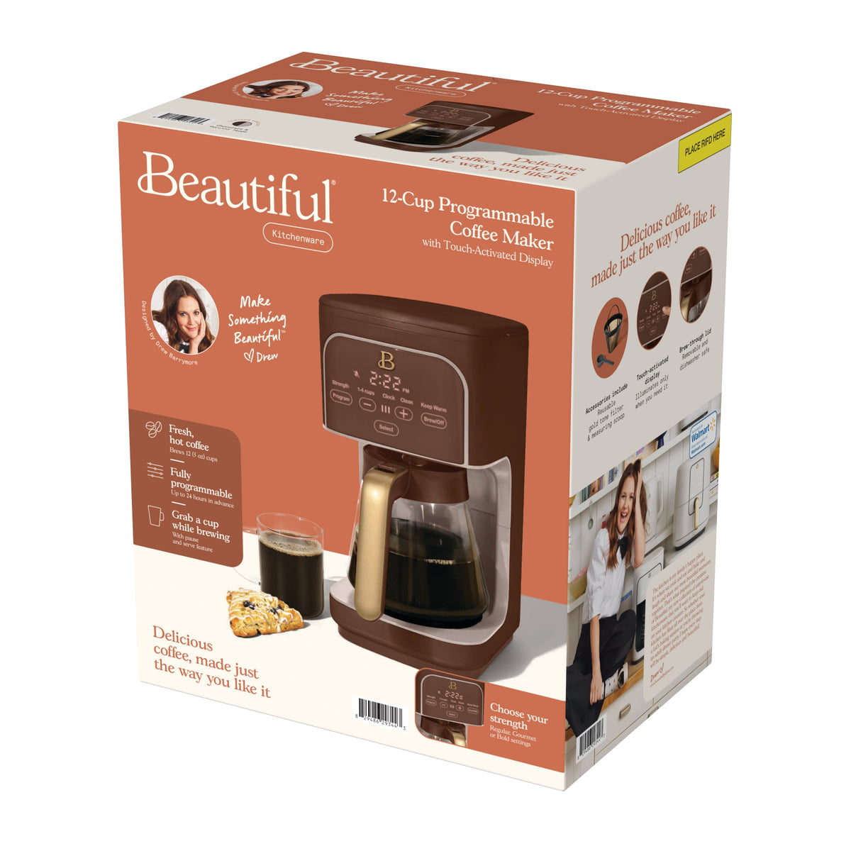 Beautiful by Drew Barrymore 12-Cup Programmable Coffee Maker, White Icing