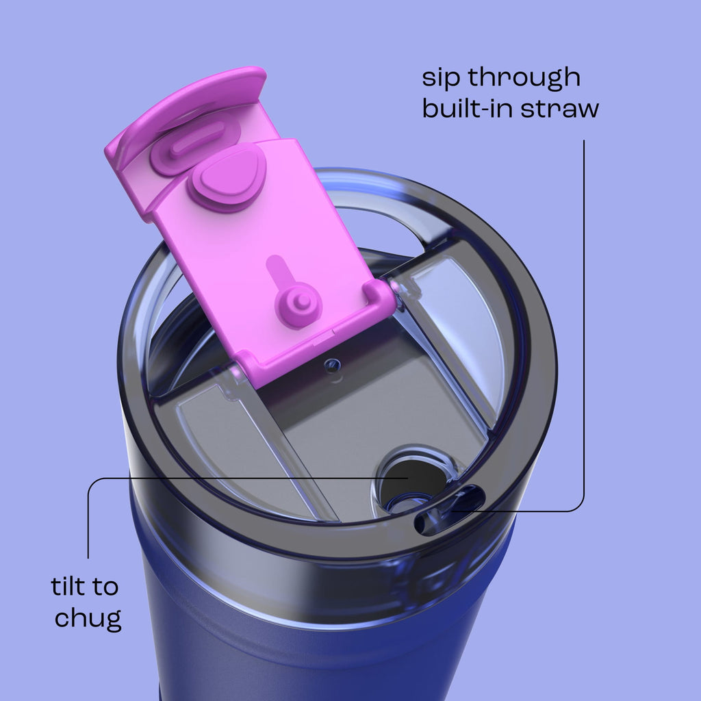 Bubba 32oz DualSip Insulated Stainless Steel Water Bottle with Straw & Sip Lid, Moodbooster Purple/Blue