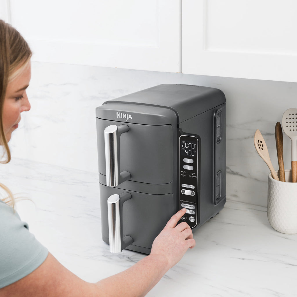 Ninja DoubleStack Air Fryer 8-Qt, 2 Baskets, Cook 4 Foods at Once, Space Saving, 4-in-1, SL200 Black