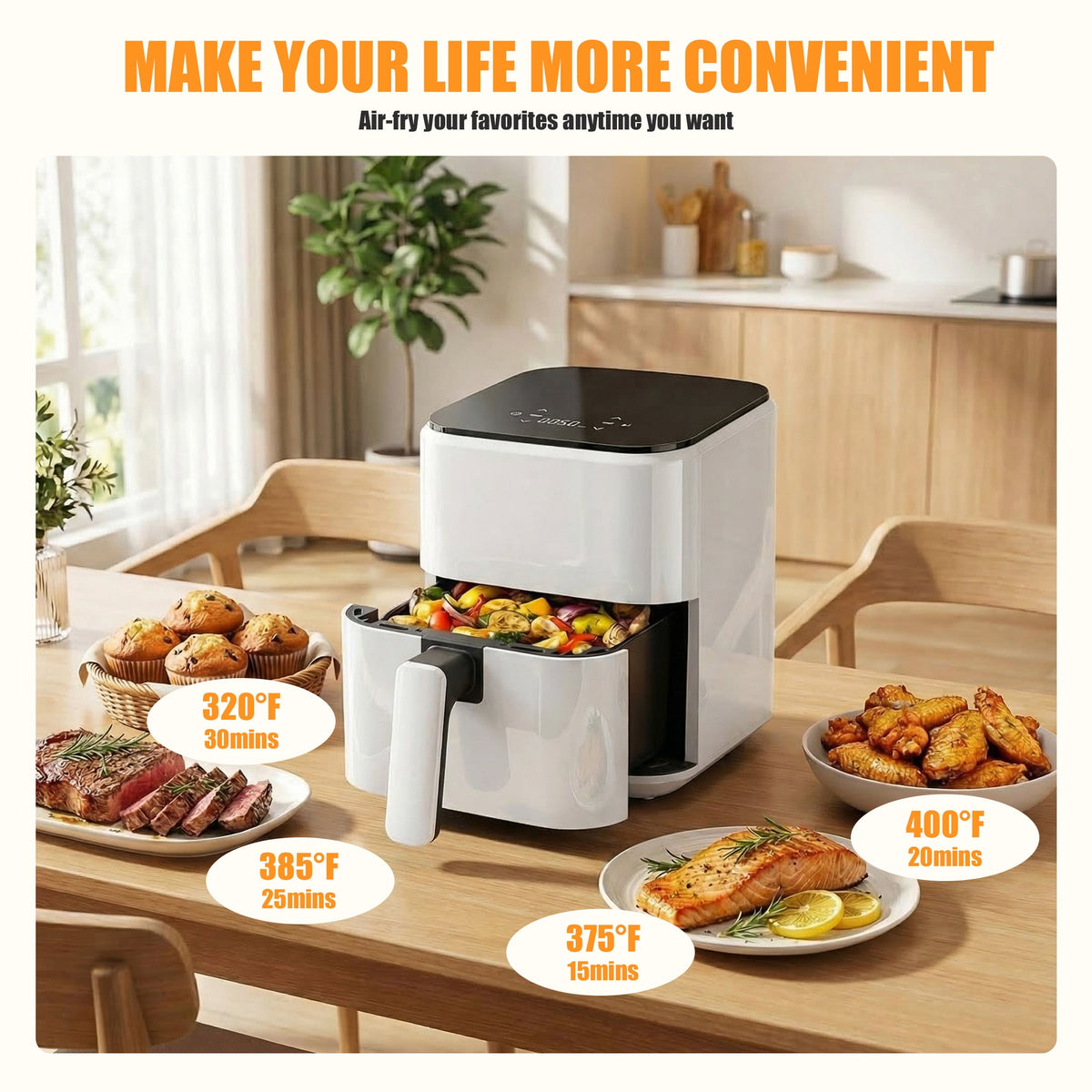 EDX 3 QT Digital Air Fryer, 800W Compact Countertop Air Fryer with Temperature Control, Black