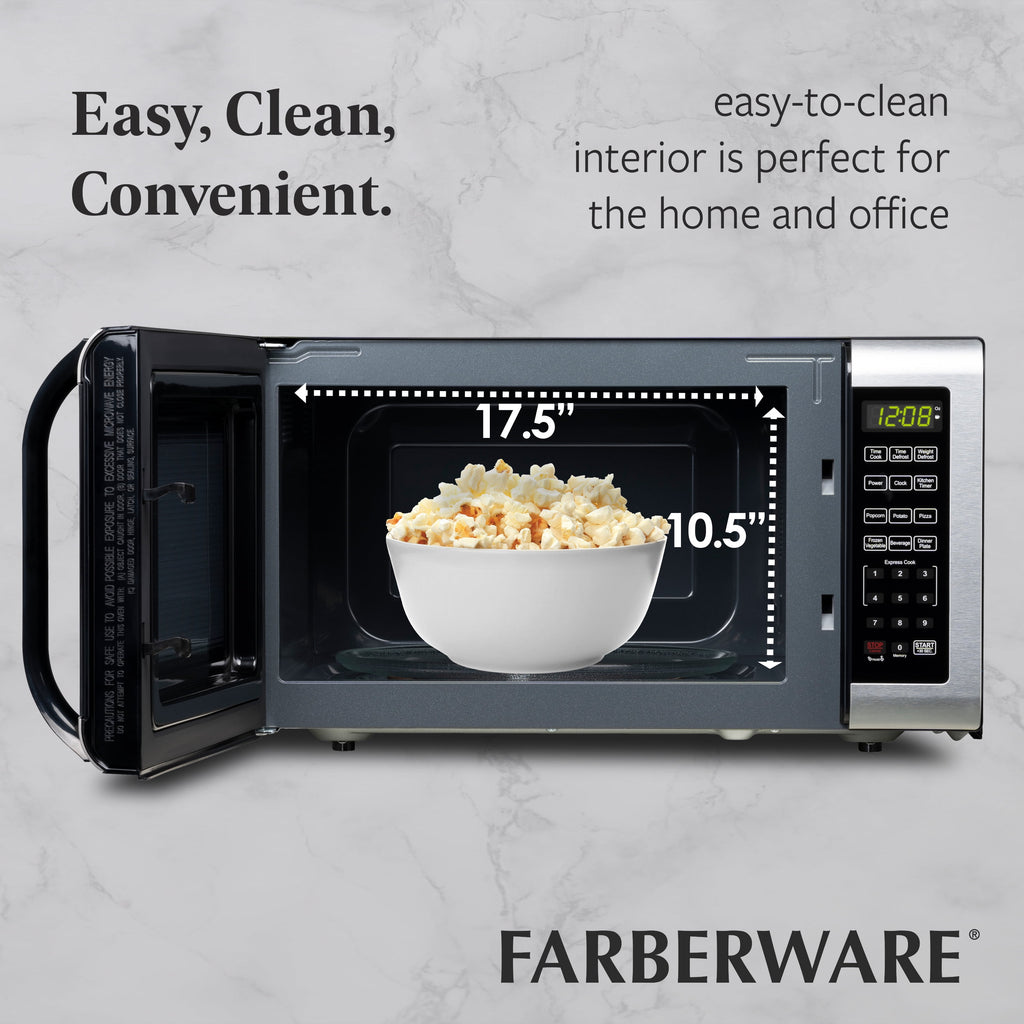 Farberware 1.1 cu ft Microwave Oven, 1000W Professional Countertop Microwave Oven, Stainless Steel
