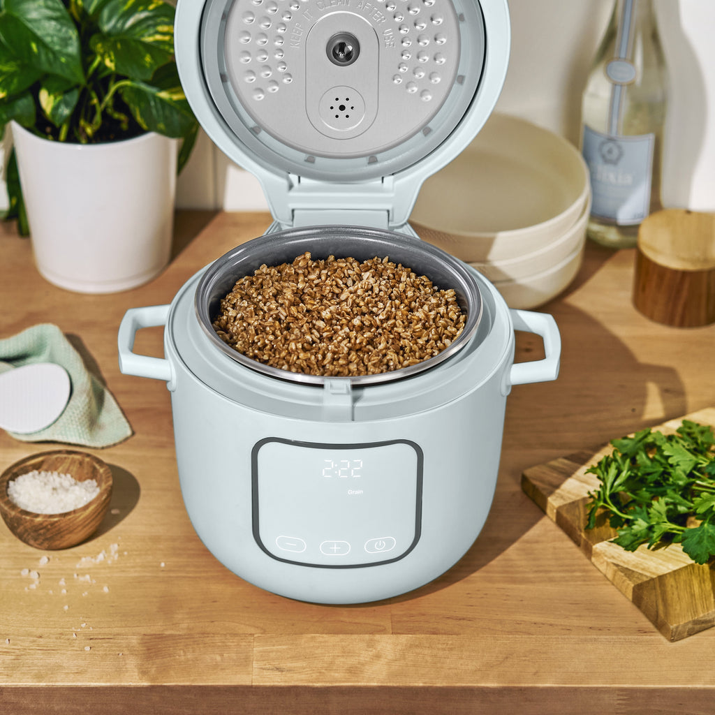 Beautiful 14-Cup Cooked, 6-Cups Uncooked Electric Rice and Grain Cooker, EverGood Ceramic Nonstick Coating, Thyme Green by Drew Barrymore