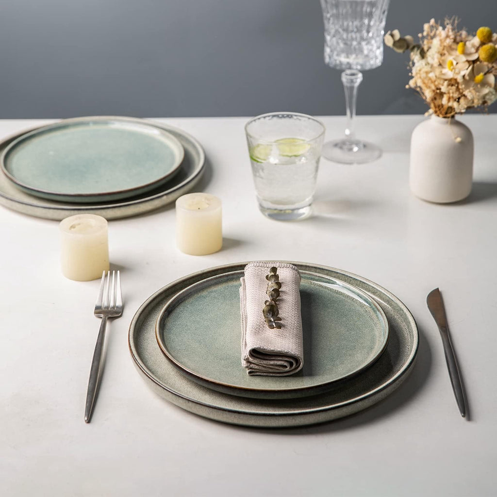 AmorArc Ceramic Dinner Plates Set of 6,10.5 Inch Handmade Reactive Glaze Stoneware Plates,Large Rustic Shape Dinnerware Dish Set for Kitchen, Microwave & Dishwasher Safe,Scratch Resistant-Pearl White