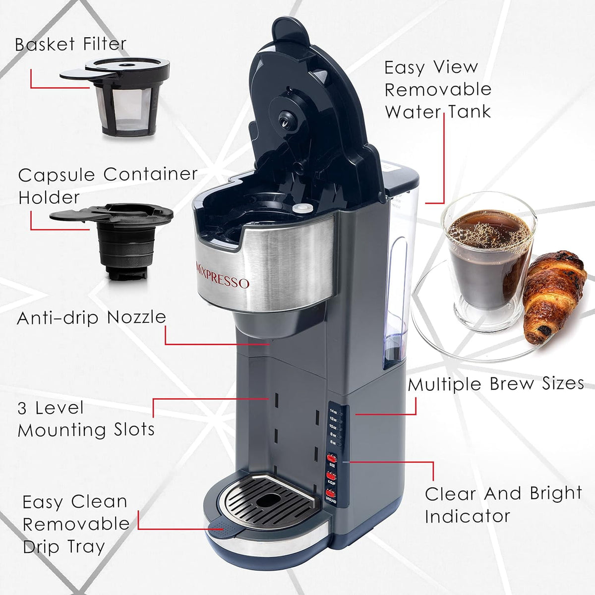 Mixpresso Single Serve Coffee Brewer, White