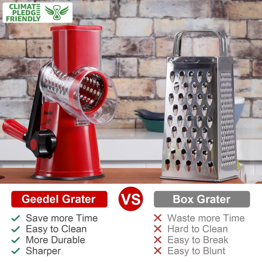 Geedel Rotary Cheese Grater, Kitchen Grater with Strong Suction Base, Dishwasher Safe, Easy to Clean Grater for Cheese,Vegetable, Nuts (3 Blades)