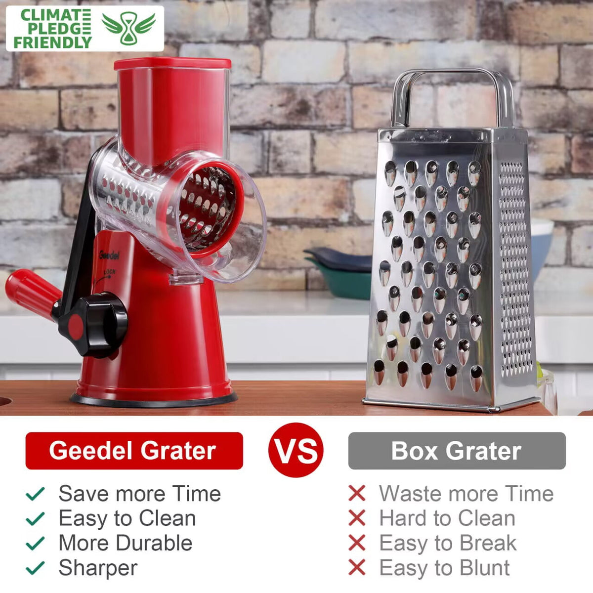 Geedel Rotary Cheese Grater, Kitchen Grater with Strong Suction Base, Dishwasher Safe, Easy to Clean Grater for Cheese,Vegetable, Nuts (3 Blades)