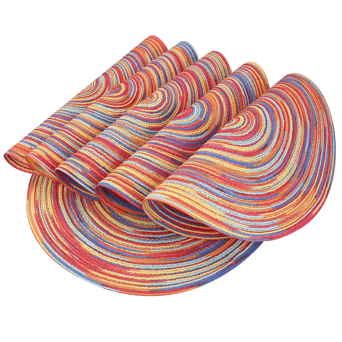 NEWEEN 15" Round Placemats Set of 6 Braided Fabric Heat Resistant Washable Table Mat for Kitchen for Kitchen Party Decor